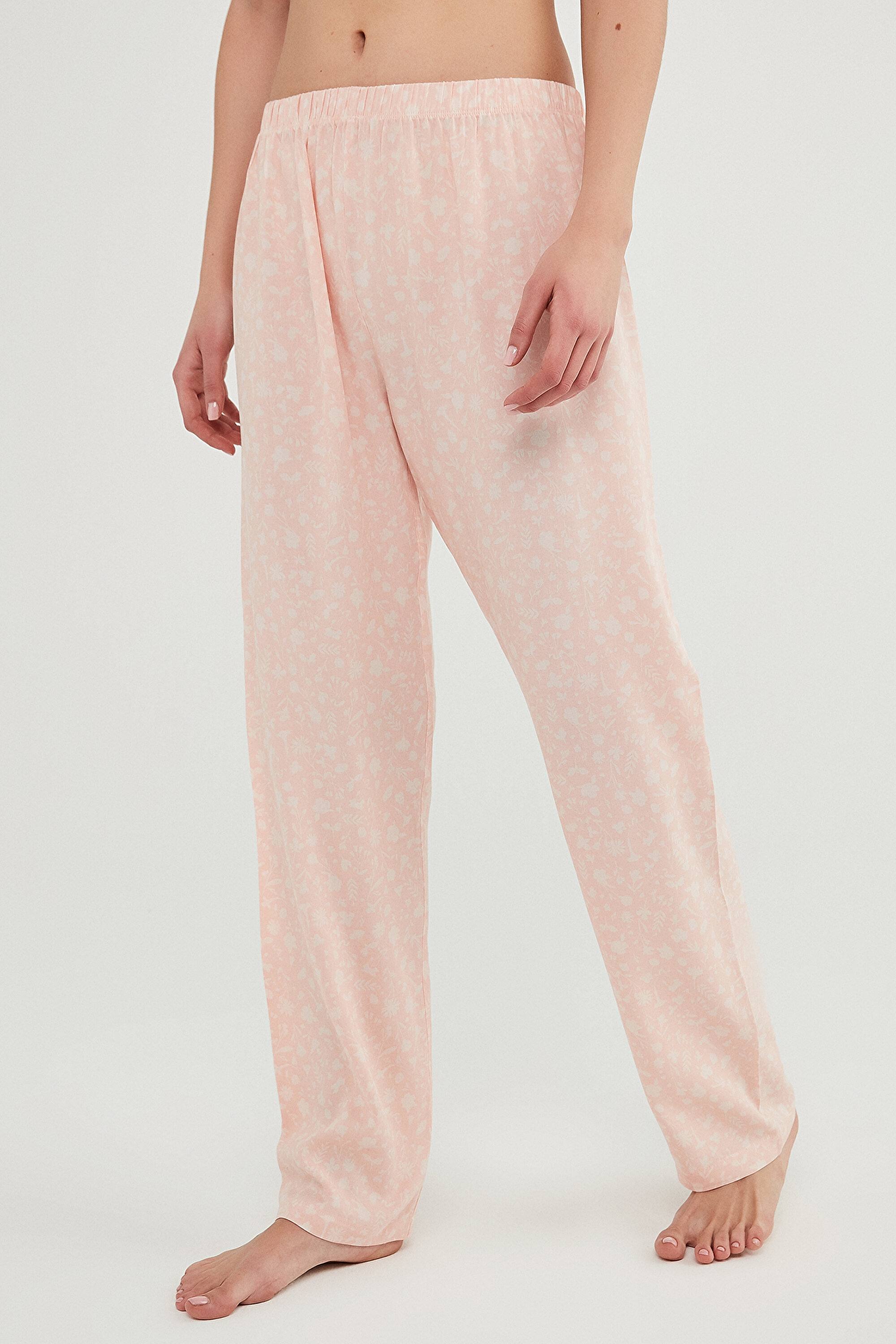PINK FLORAL PANTOLON, L, PE3 PEMBE