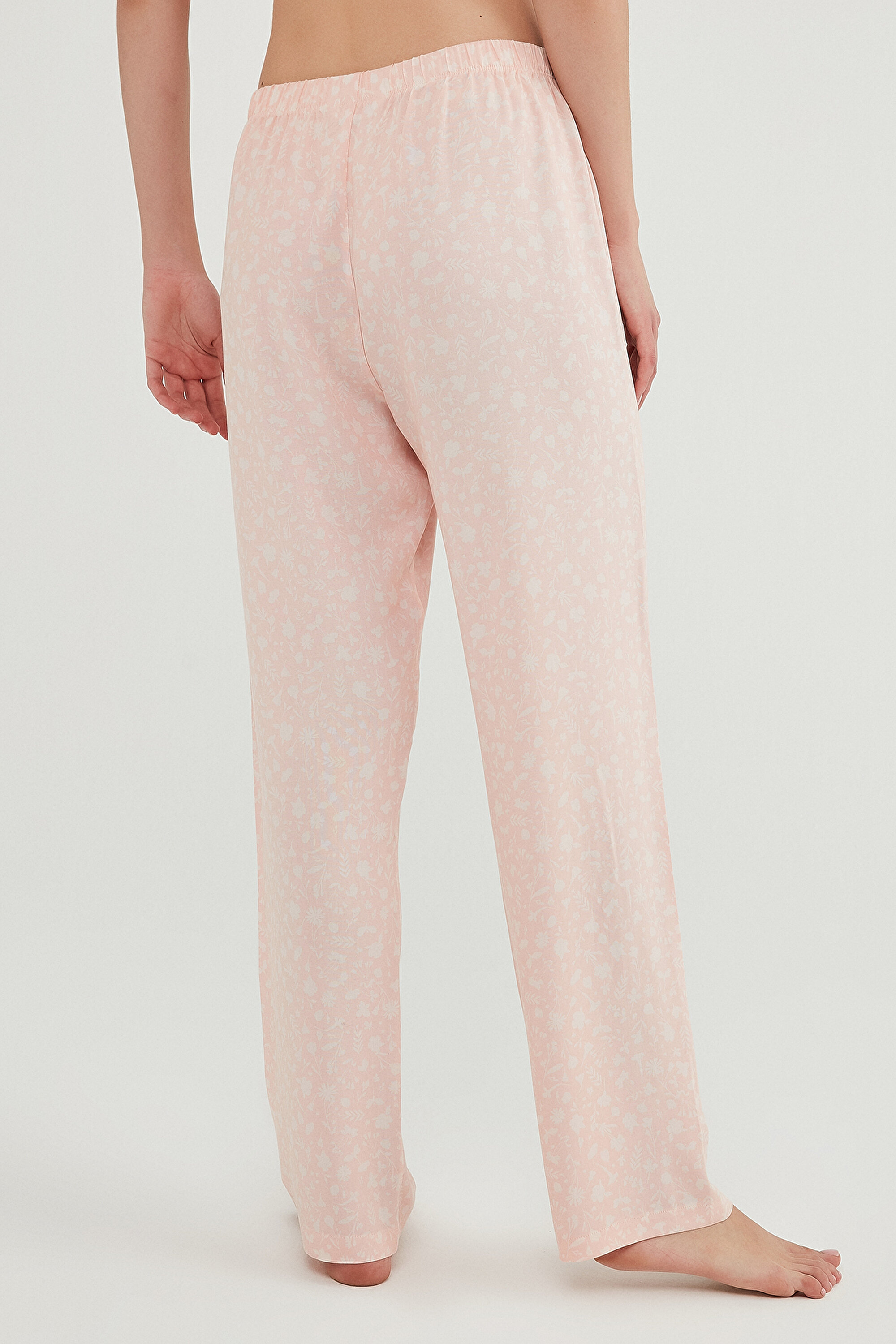 PINK FLORAL PANTOLON, L, PE3 PEMBE