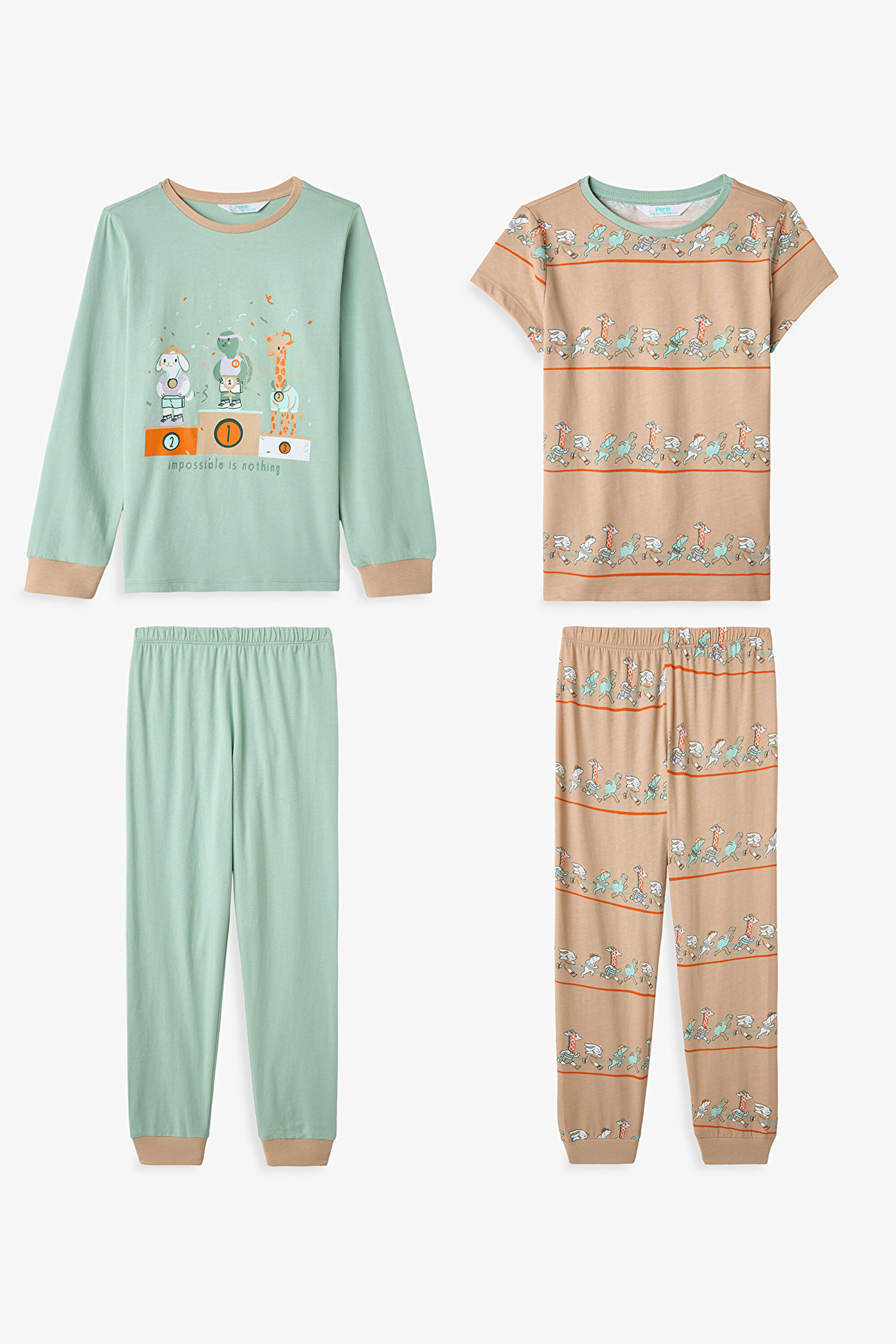 Açık Yeşil Erkek Çocuk Turtle First Uzun Kollu Pamuklu Pijama
