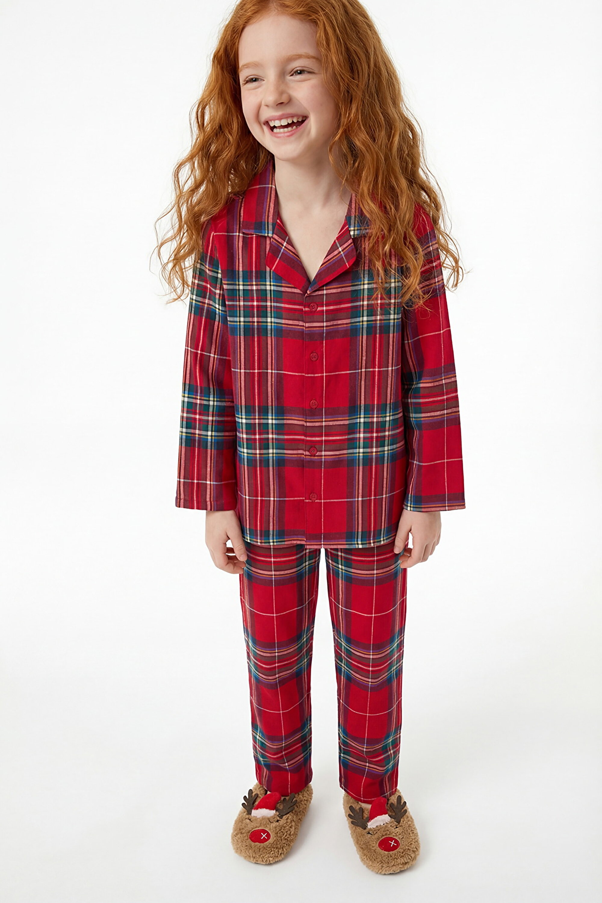 Red Unisex Children's Dark Plaid Buttoned Pajama Set PN28AQZ325SK