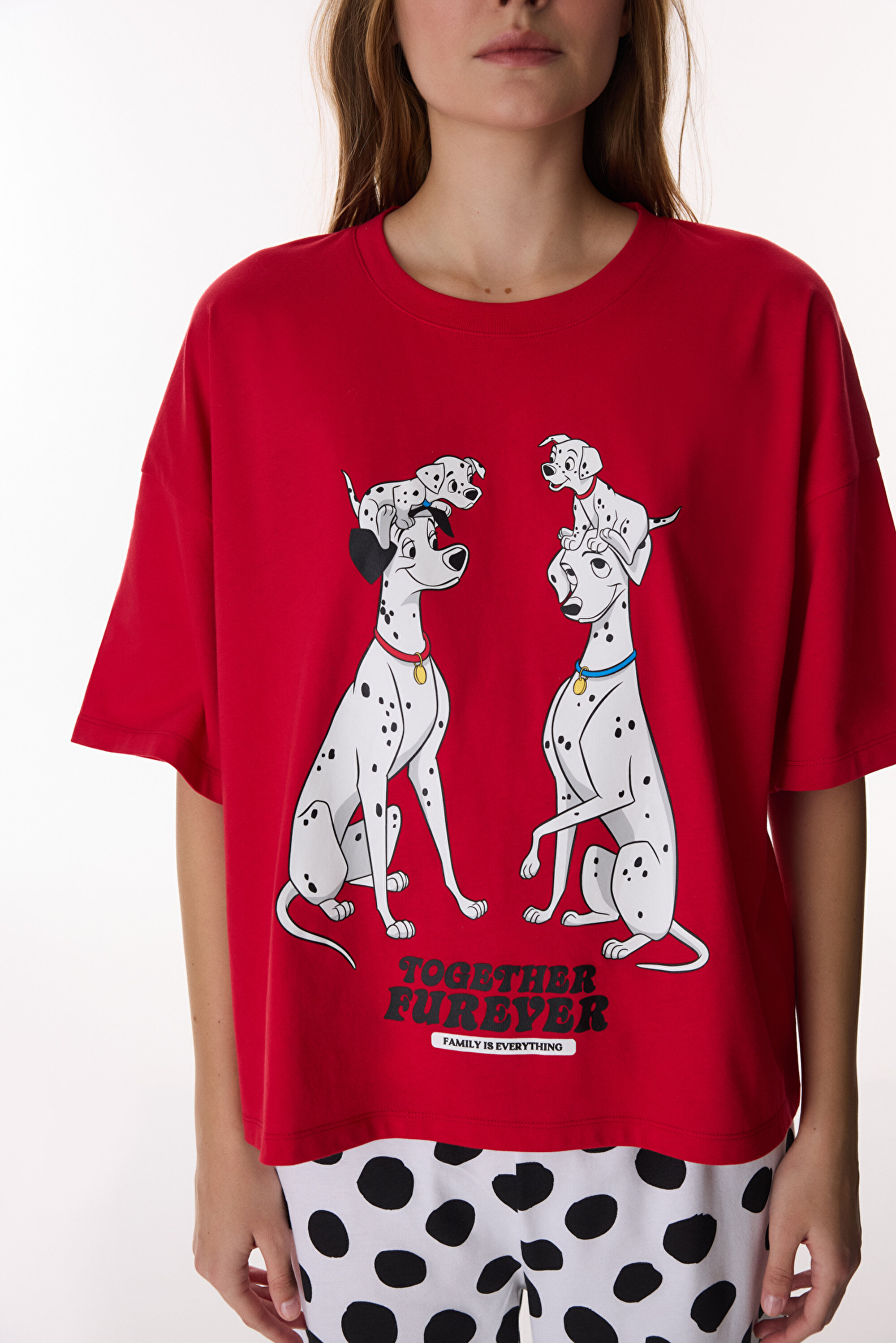 Kırmızı Furever Köpek Desenli Kısa Kollu Pantolon Pijama Takımı