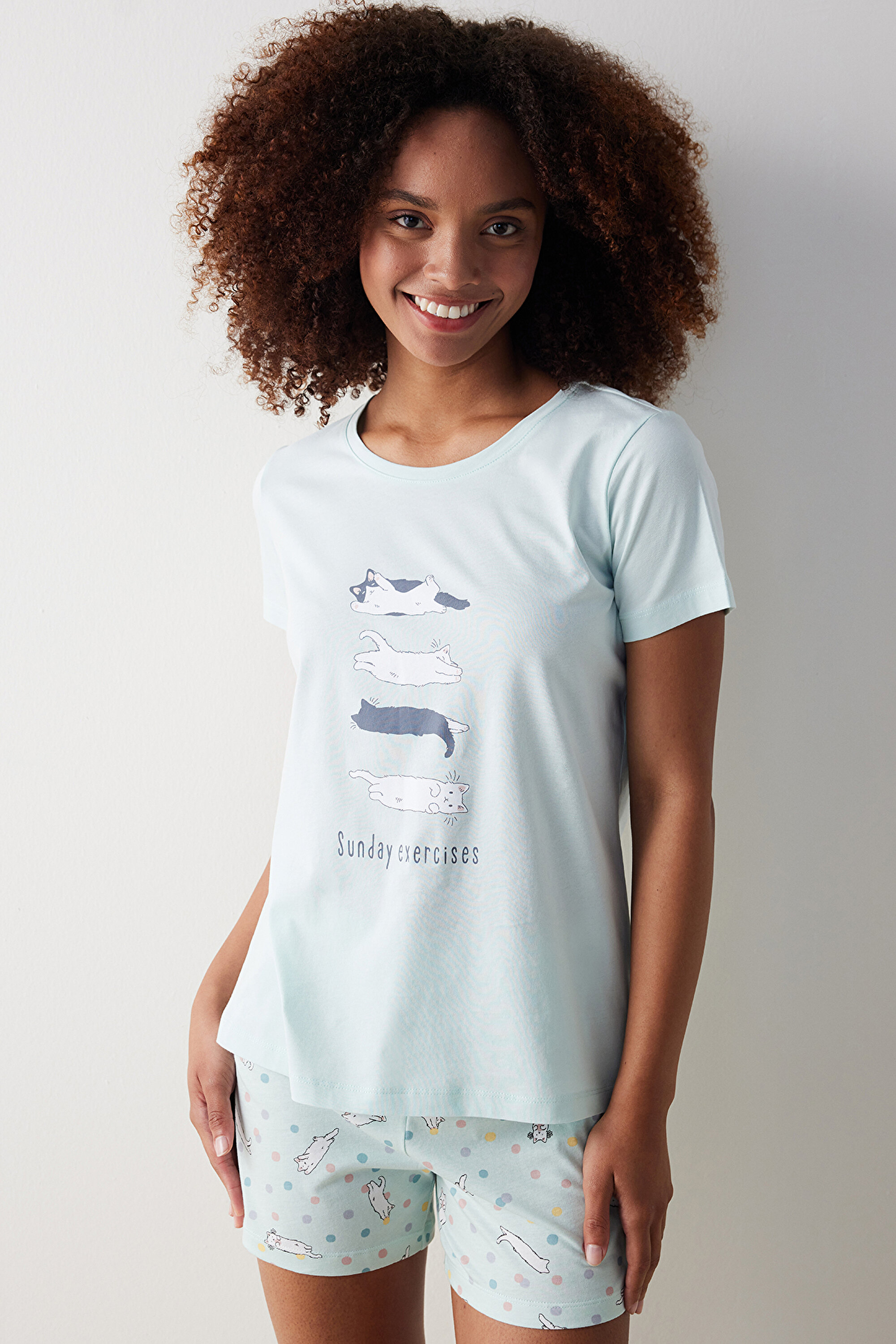 CUTE CATS SS SORT SET, L, TR8 SU YESILI