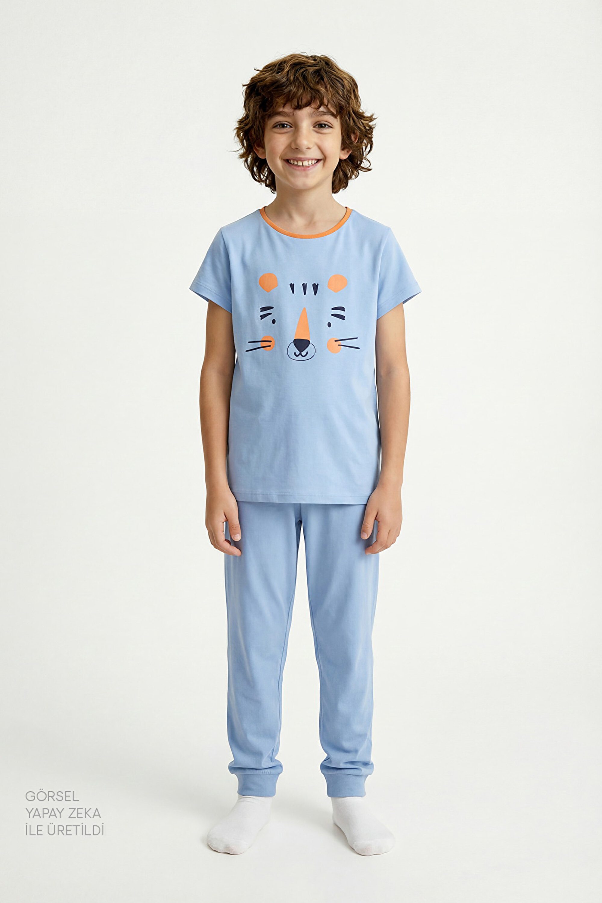 Erkek Çocuk Mavi Sevimli Tiger 2'li Pijama Takımı PN5UR9IQ26IY-MMX