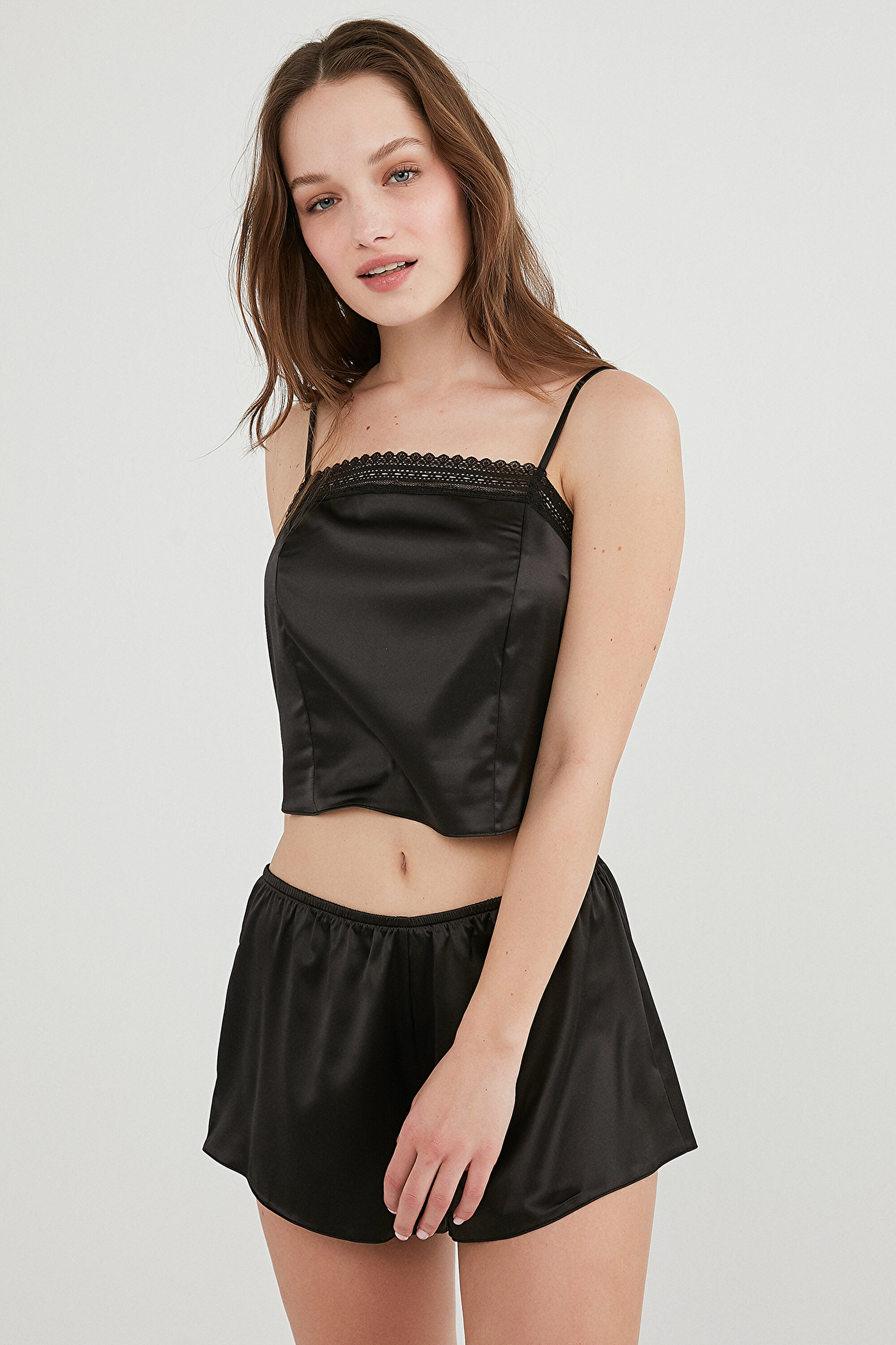 LAILA SATIN ATLET SORT SET, L, BK3 SIYAH