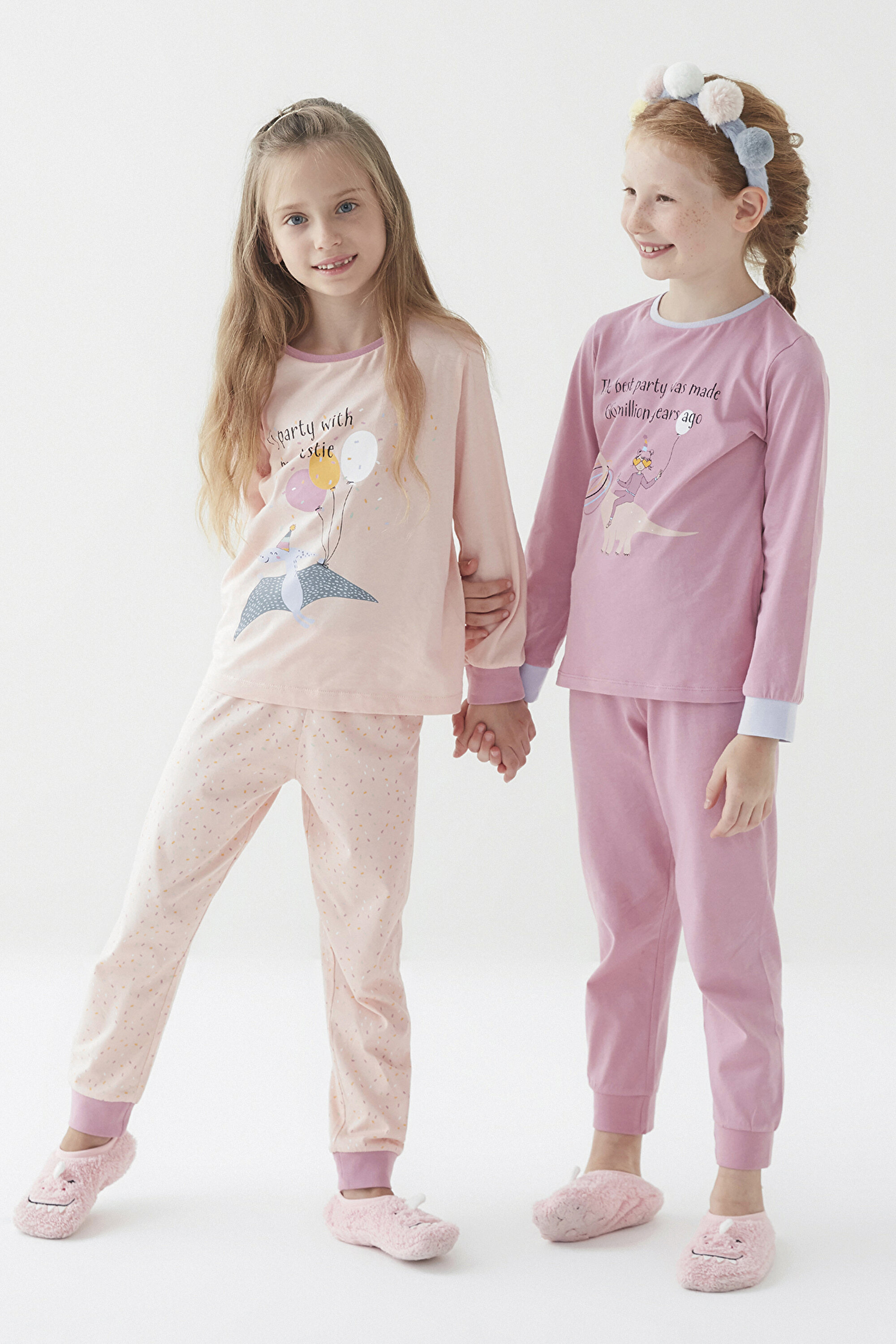 GIRLS DINO PARTY LS 4LU PJ, 3-4, MIX MIX
