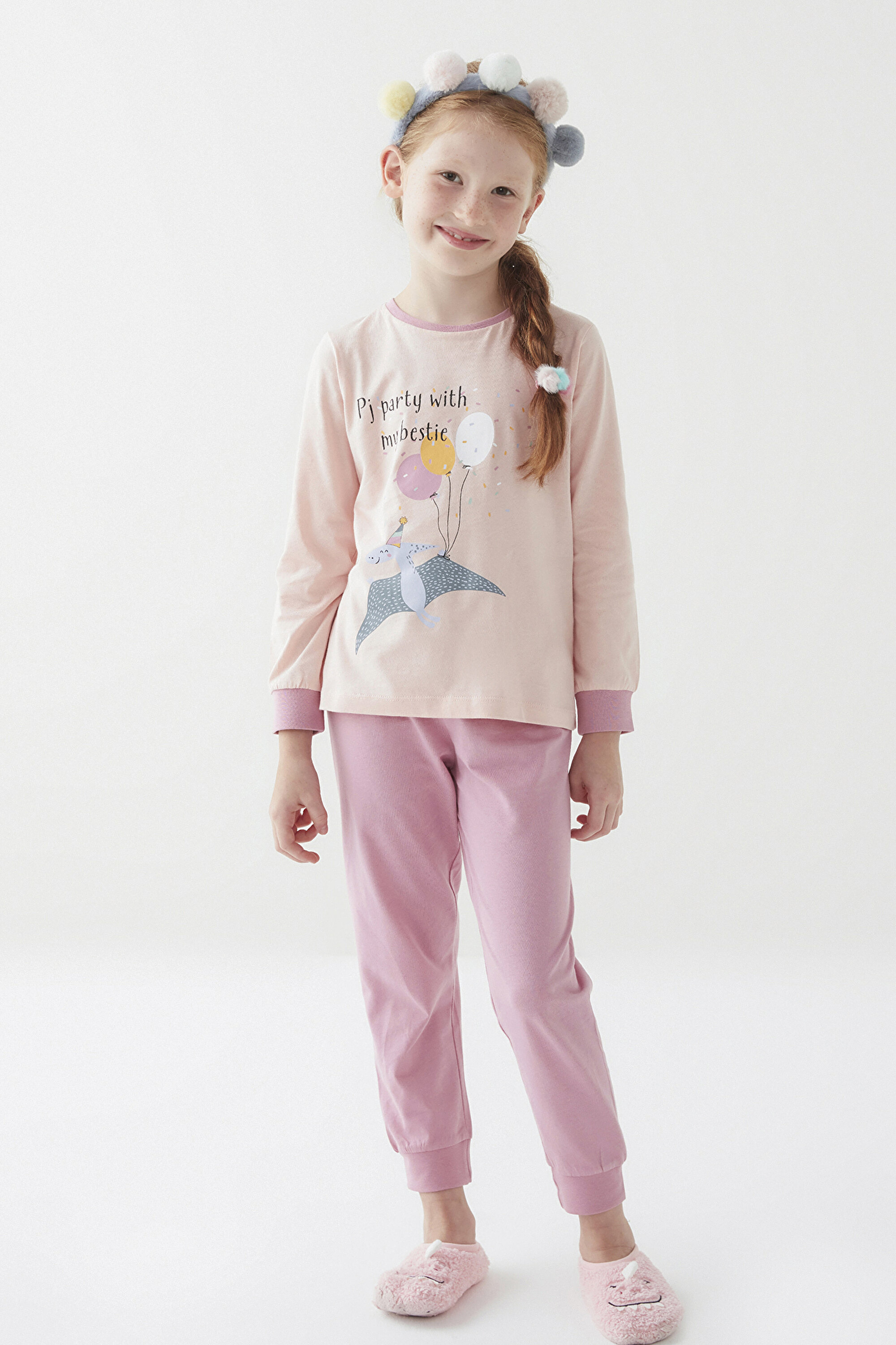 GIRLS DINO PARTY LS 4LU PJ, 3-4, MIX MIX