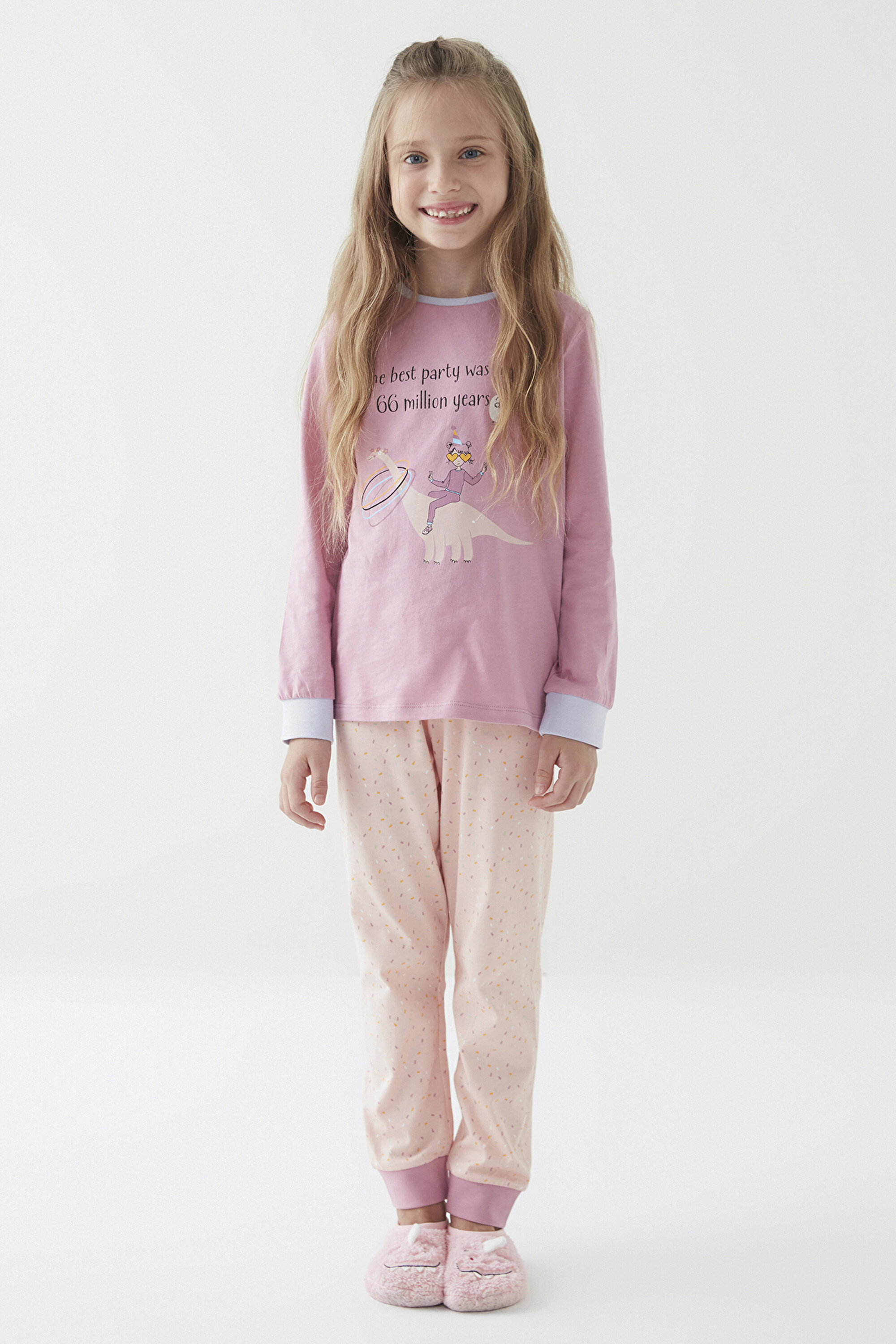 GIRLS DINO PARTY LS 4LU PJ, 3-4, MIX MIX