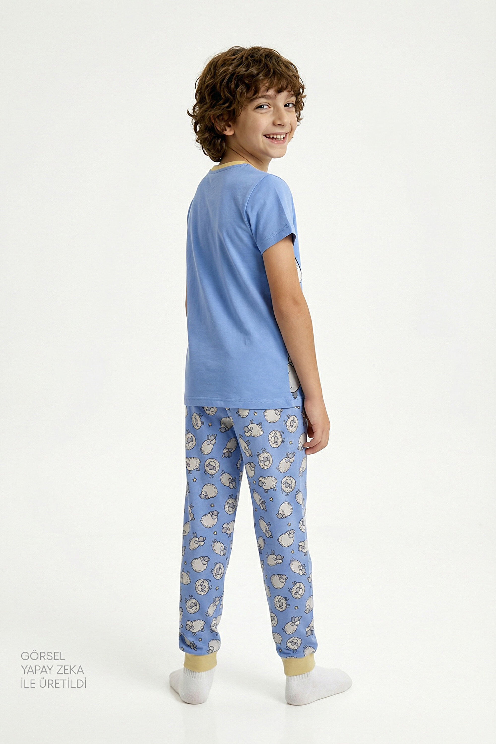 p_boy☆7番×2 Erkek Çocuk Mavi Sheepy Kısa Kollu 2'li Pijama Takımı PNABP8E126IY