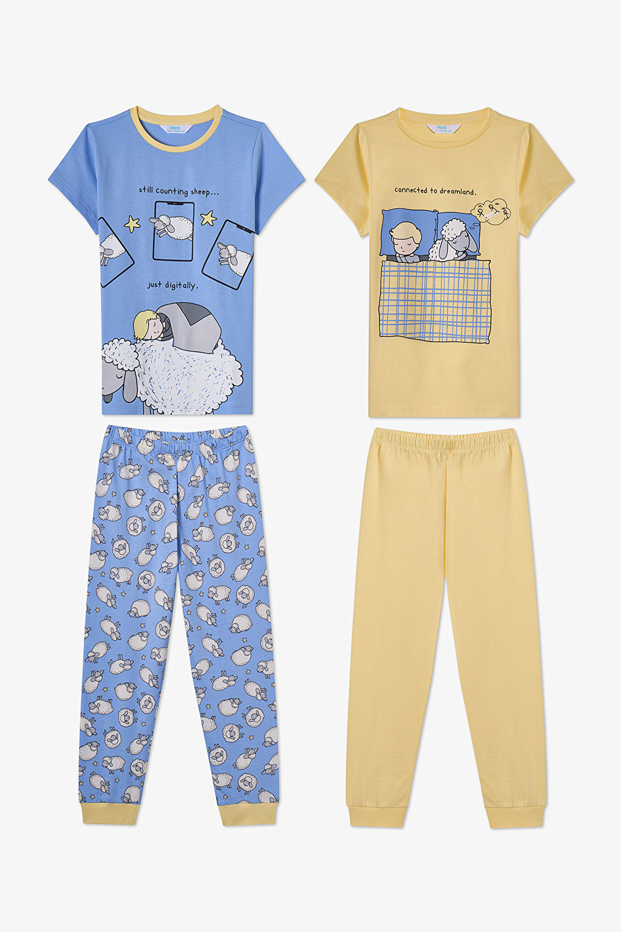 Erkek Çocuk Mavi Sheepy Kısa Kollu 2'li Pijama Takımı PNABP8E126IY