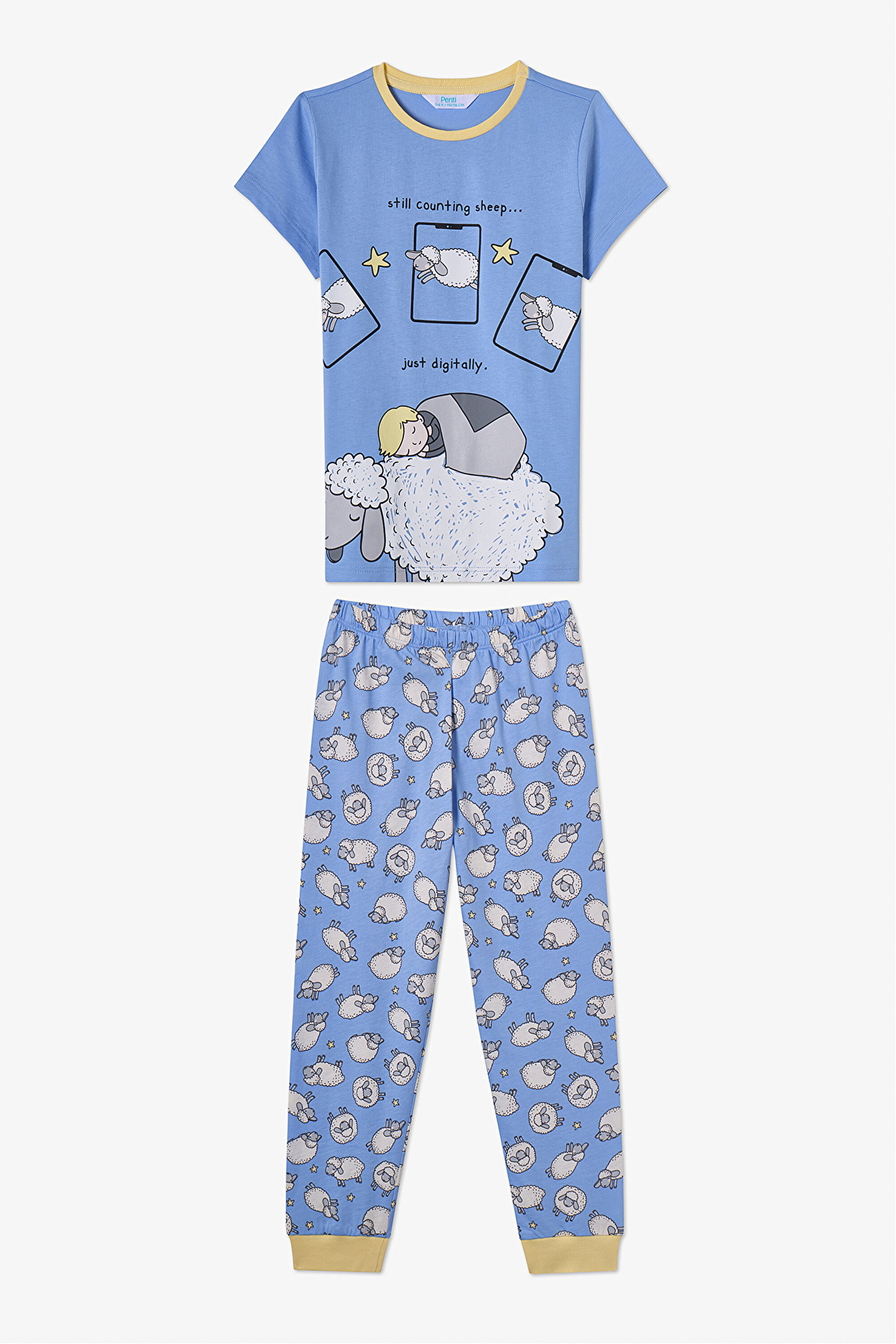 p_boy☆7番×2 Erkek Çocuk Mavi Sheepy Kısa Kollu 2'li Pijama Takımı PNABP8E126IY