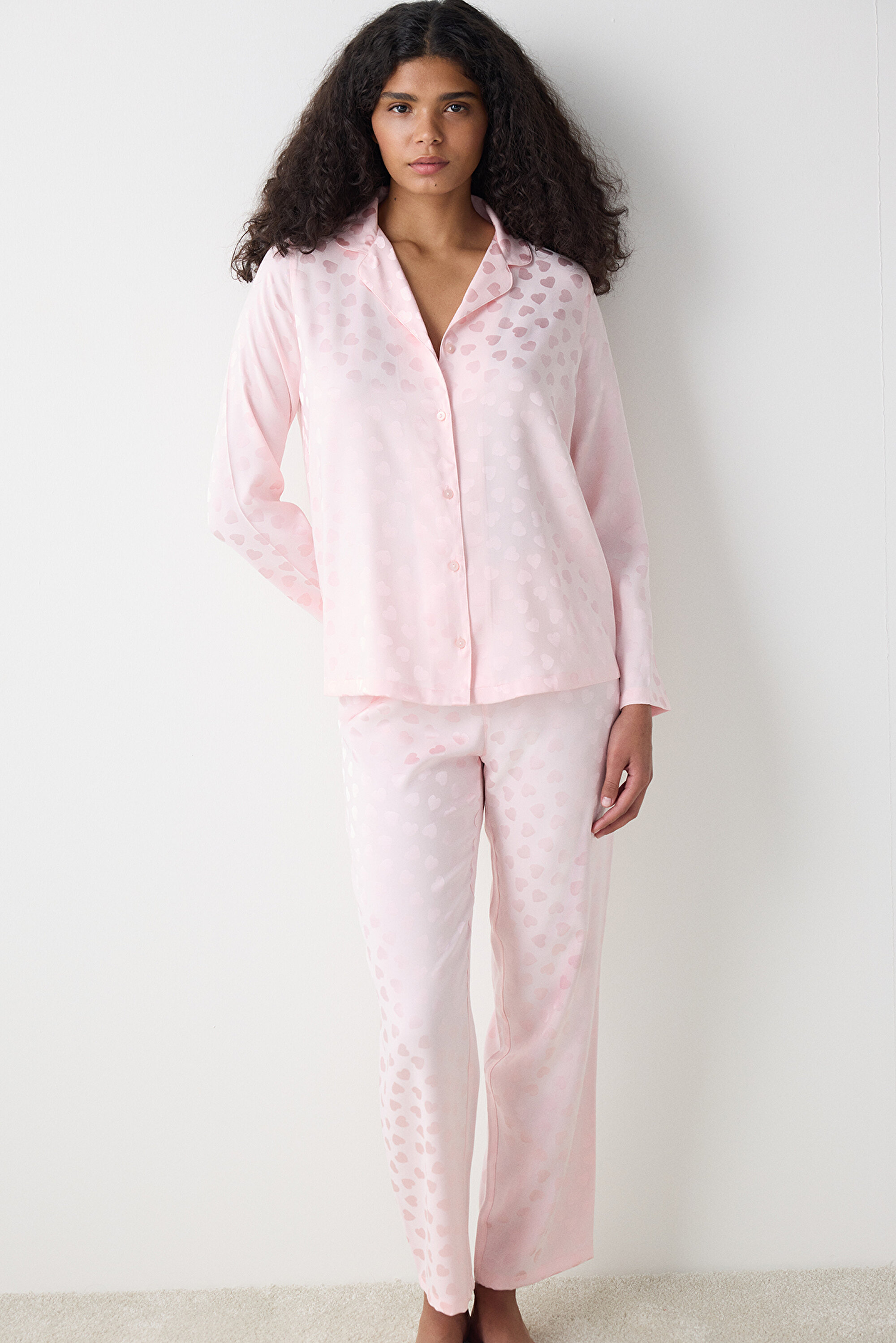 Pink Heart Saten Gömlek Pantolon Pijama Takımı - Penti Loves Paris