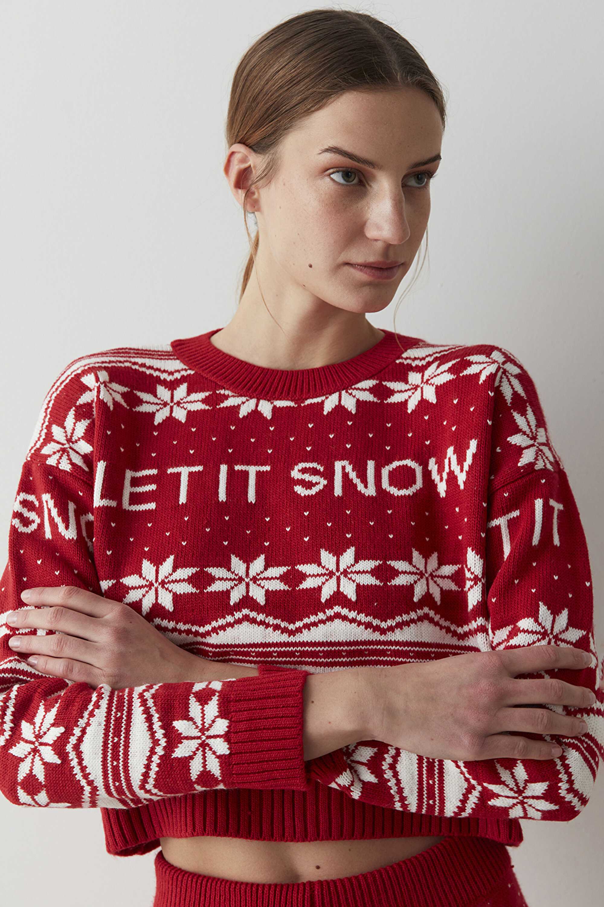 LET IT SNOW KNIT SWEATS, L, RD30 KIRMIZI