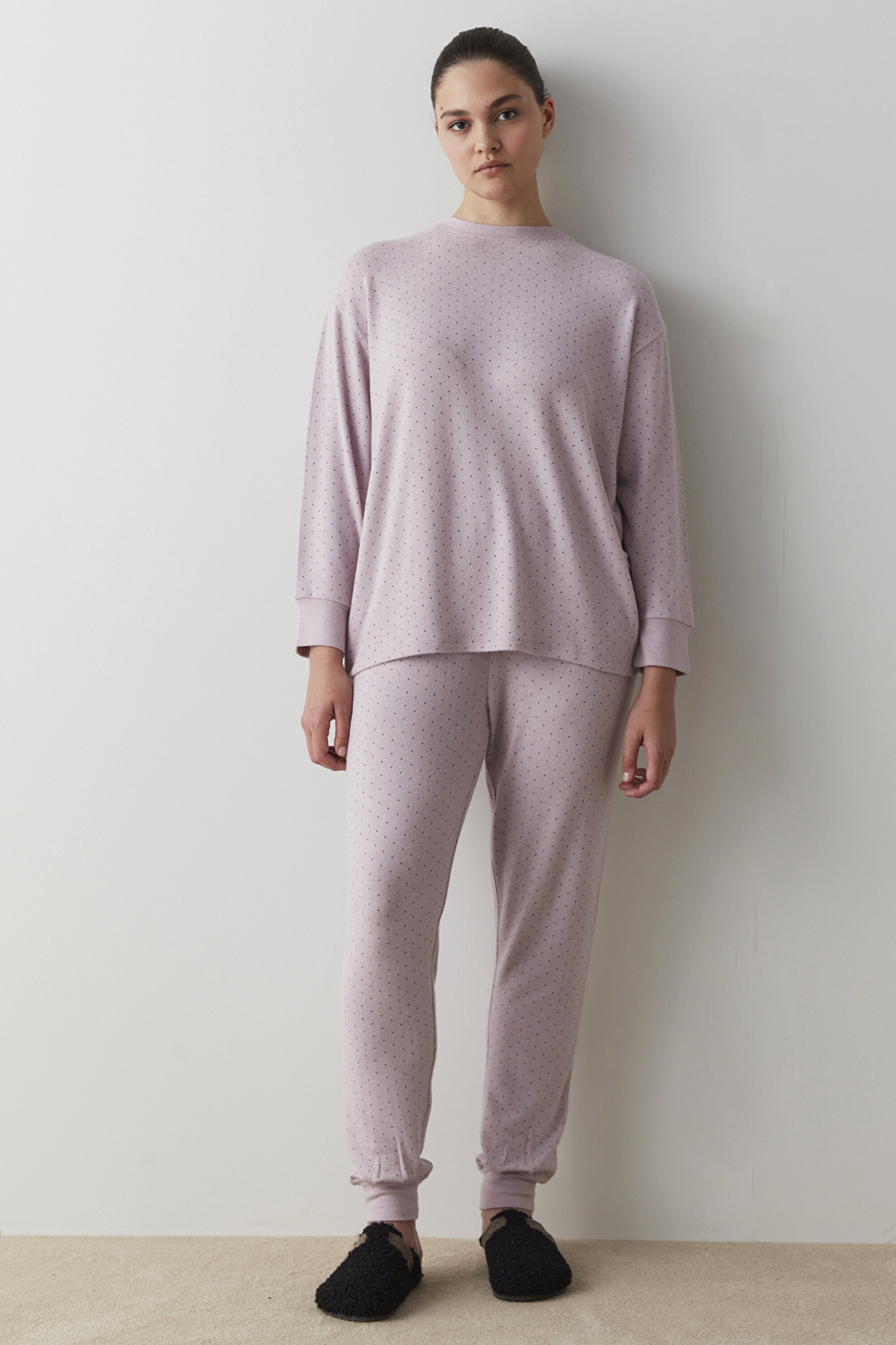 PINKISH DOTS CUFF PANTOLON, L, LA36 LILA