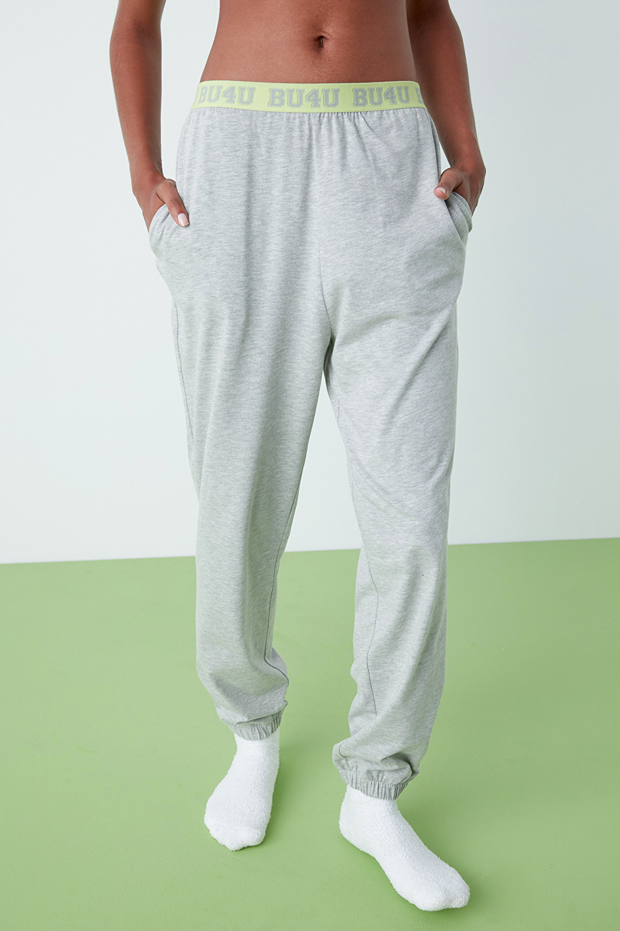 BU4U LOGO TAPE JOGGER, L, GE8 GRİ MELANJ