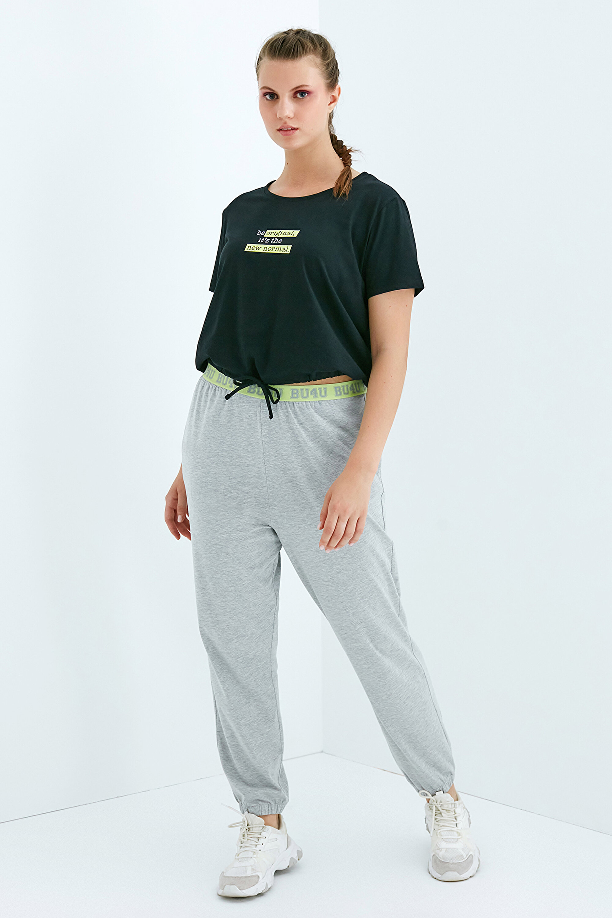 BU4U LOGO TAPE JOGGER, L, GE8 GRİ MELANJ
