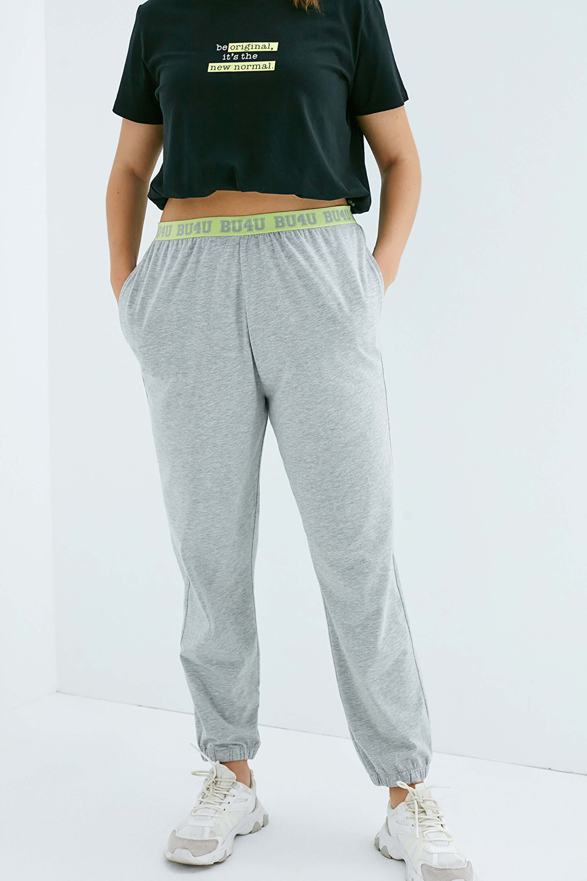 BU4U LOGO TAPE JOGGER, L, GE8 GRİ MELANJ