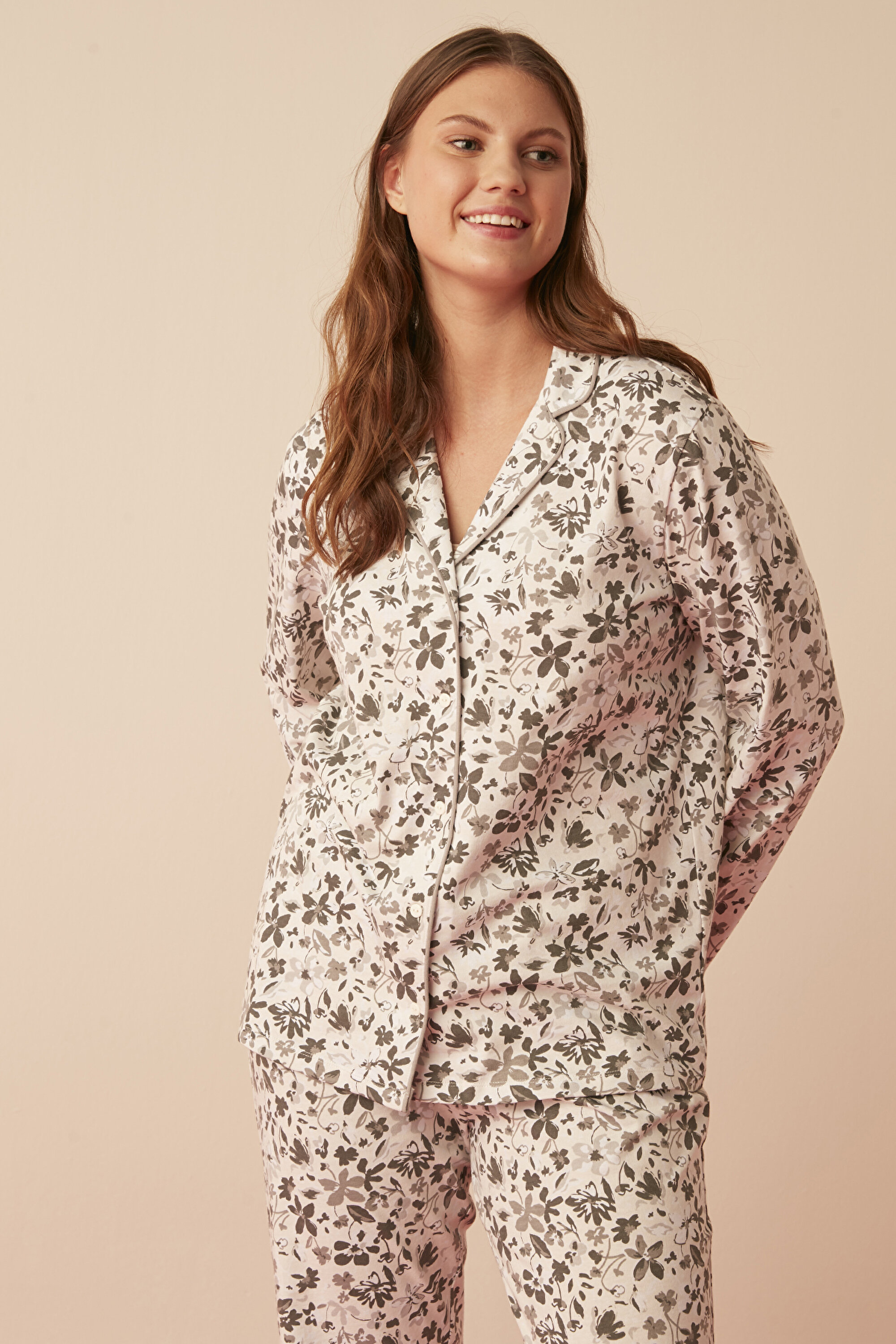 MORNING GARDEN LS GÖMLEK P, L, EC15 EKRU