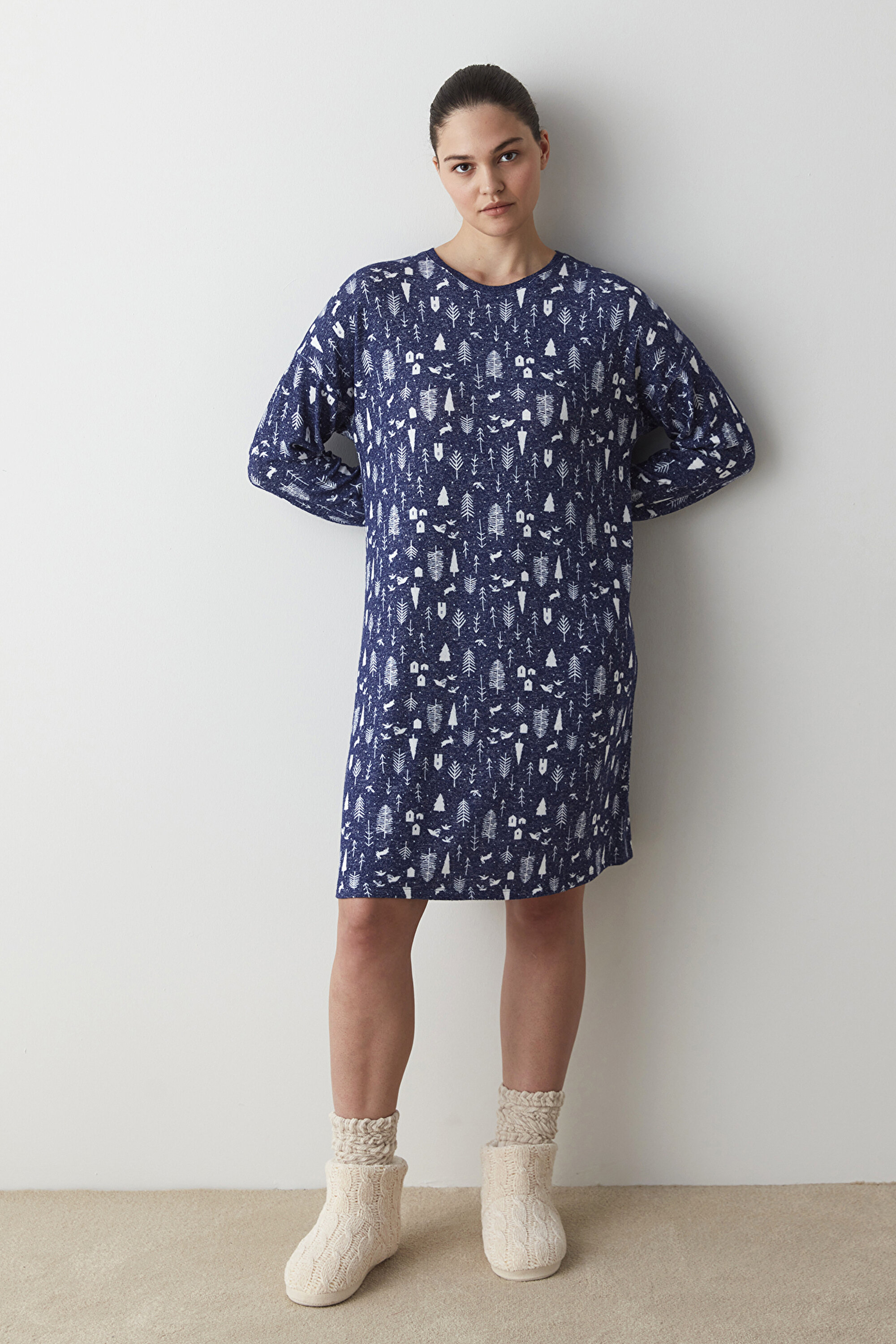 WINTER PRINTED LS ELBIS, L, LCV LACIVERT