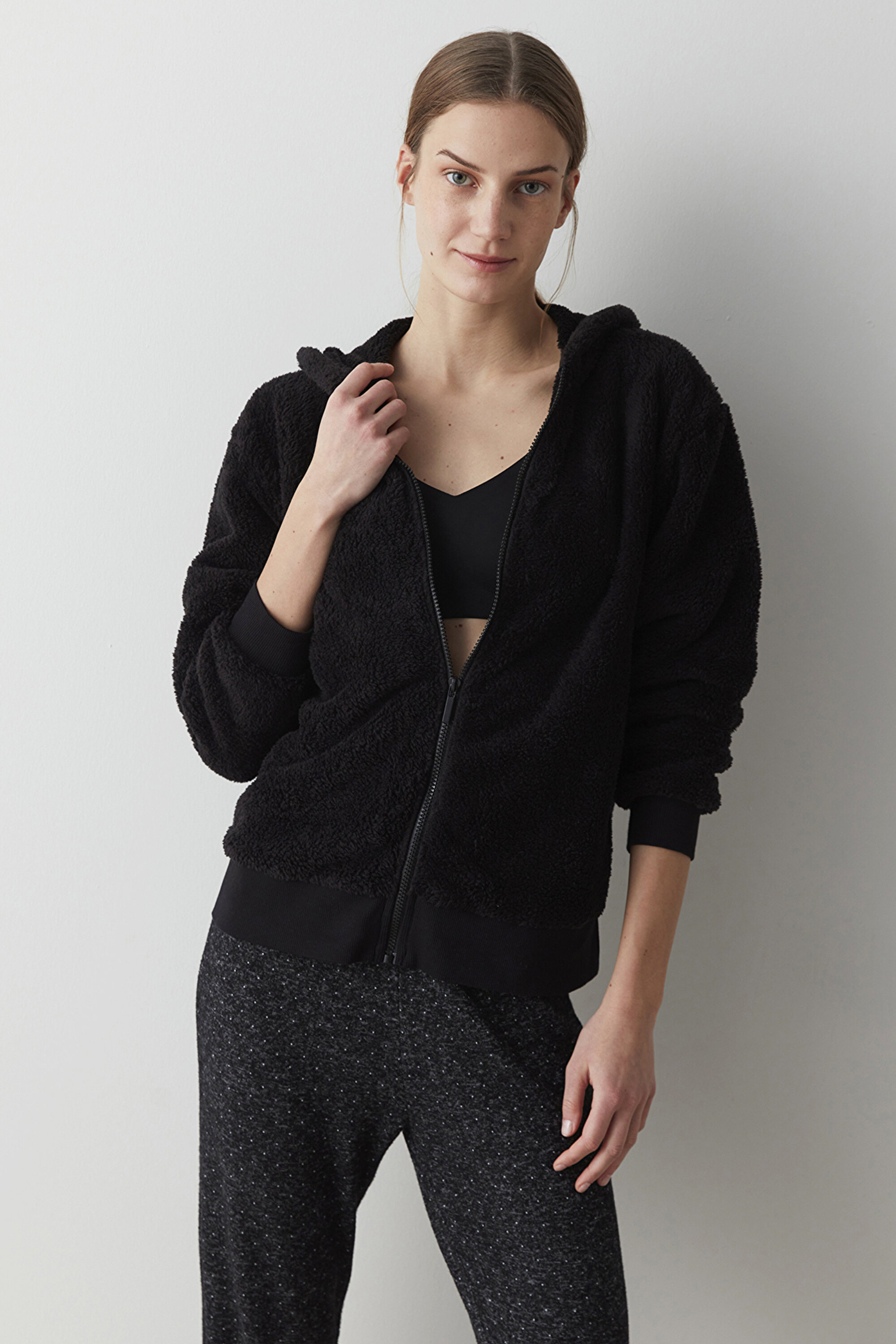 DARK SOFT ZIPPED SWEATSHIR, L, BK3 SIYAH