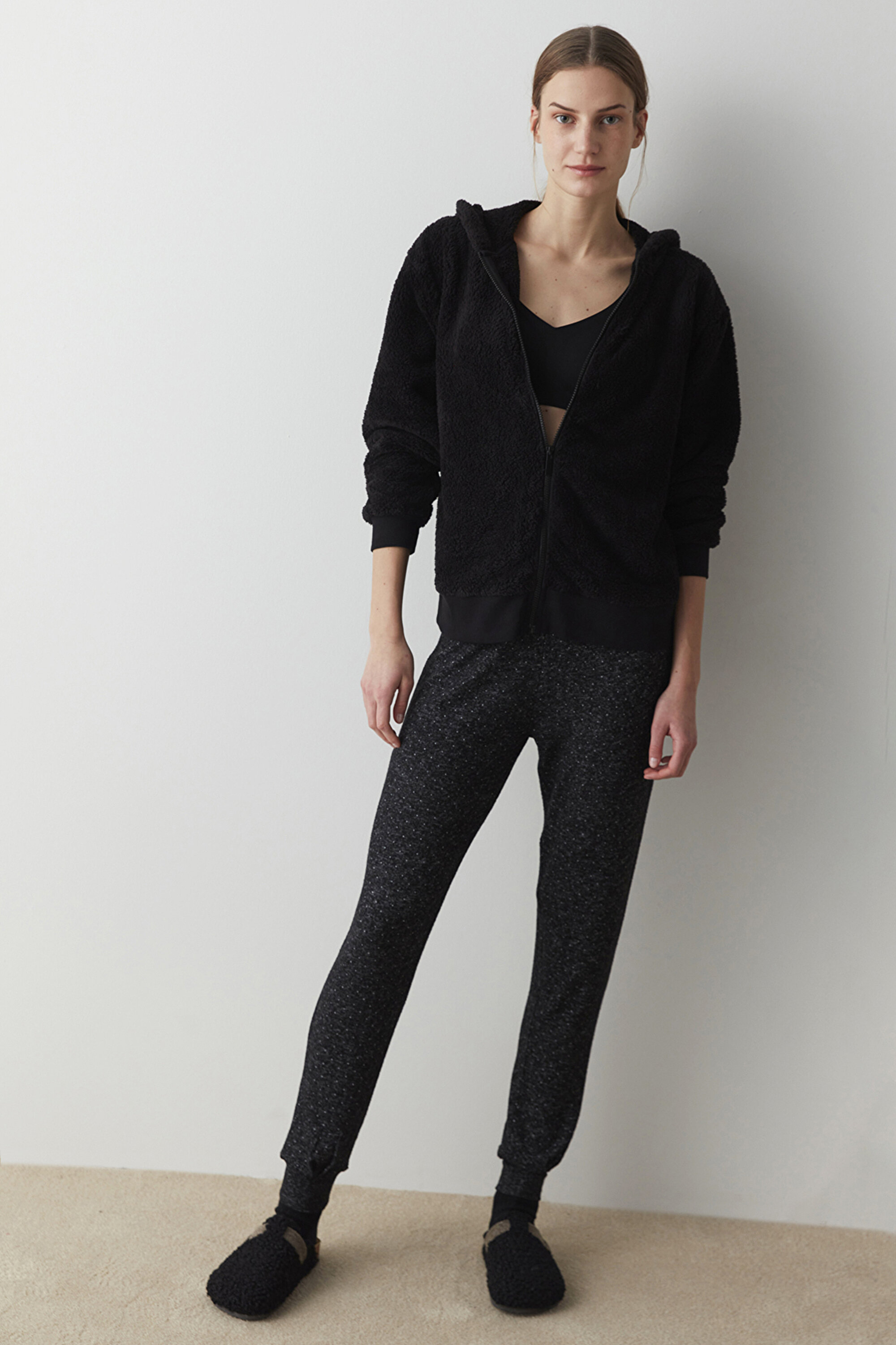 DARK SOFT ZIPPED SWEATSHIR, L, BK3 SIYAH