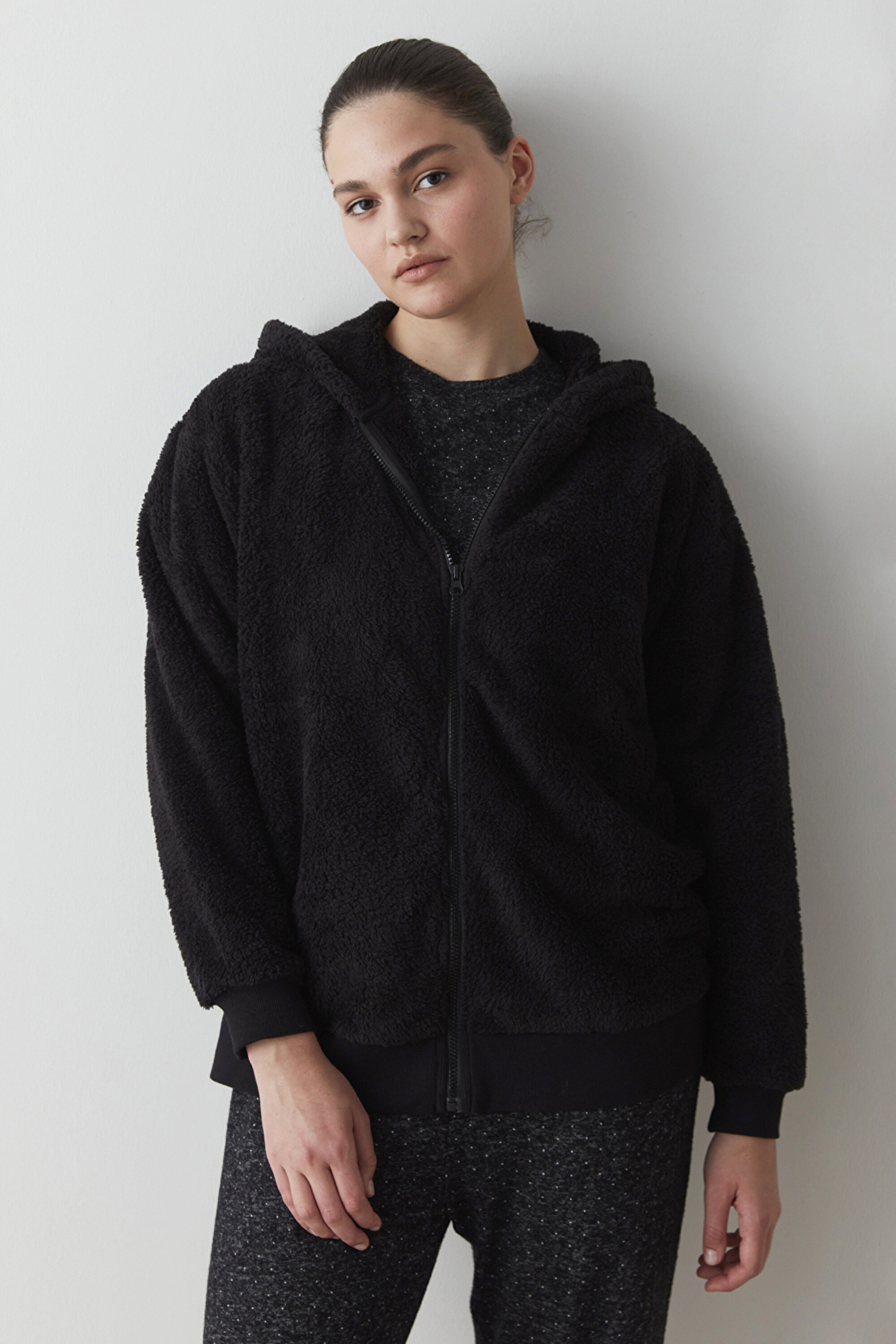 DARK SOFT ZIPPED SWEATSHIR, L, BK3 SIYAH