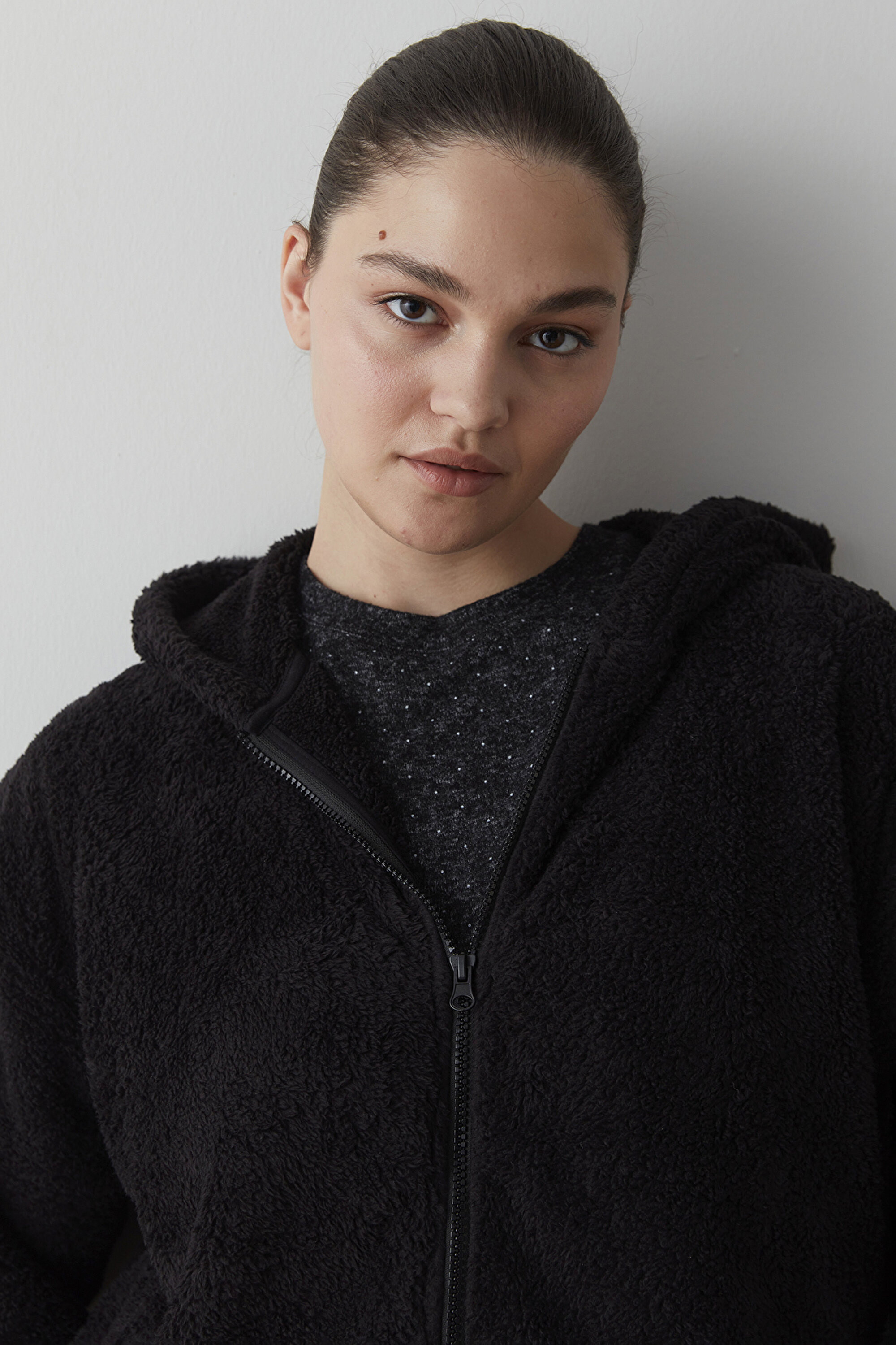 DARK SOFT ZIPPED SWEATSHIR, L, BK3 SIYAH