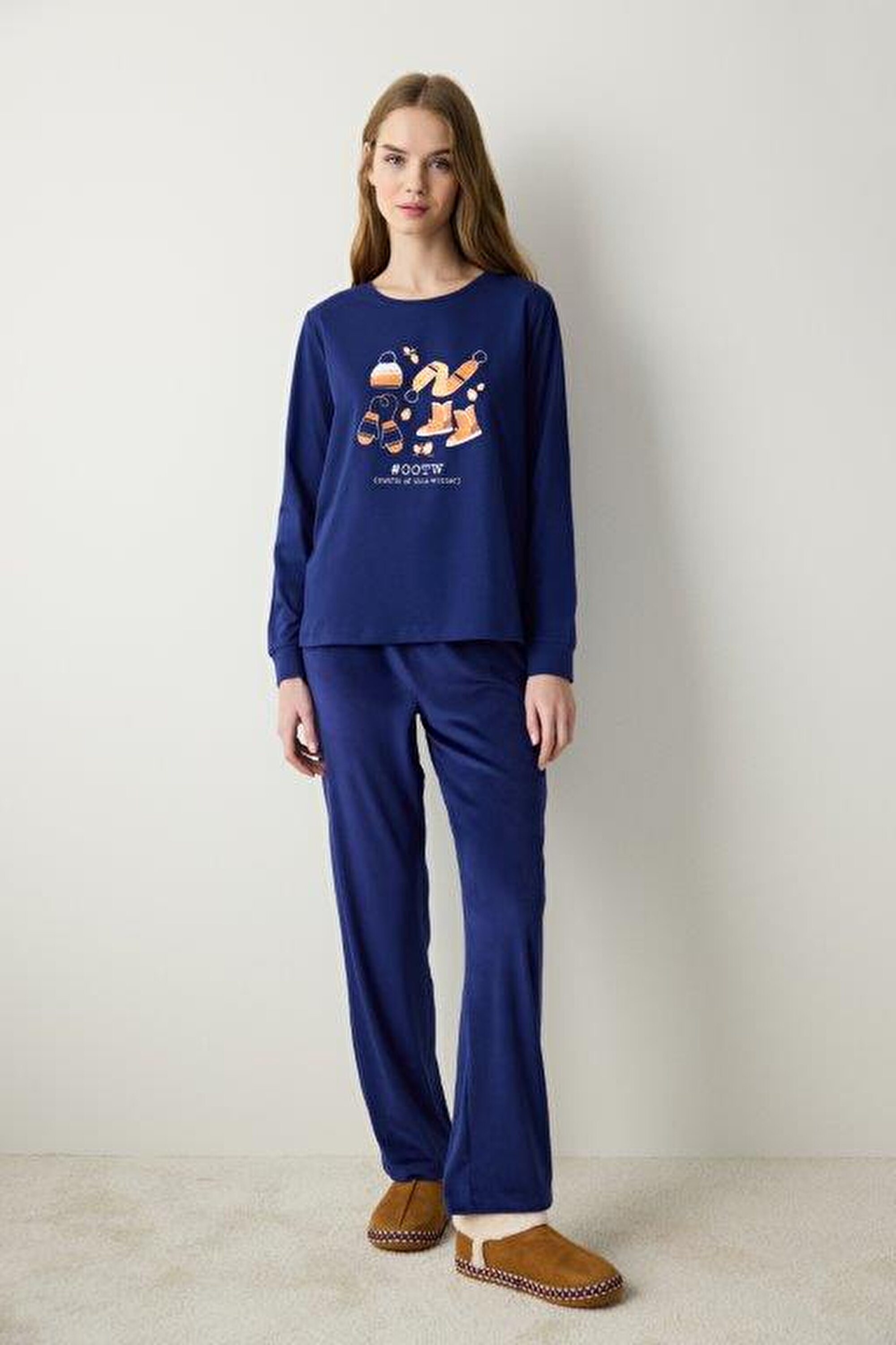 Winter Day Fuzzy Solid Lacivert Pantolon Pijama Altı PNX4H9MZ24SK