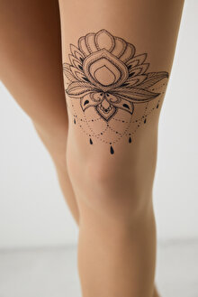 Ethnic Tattoo Naturel Ten Külotlu Çorap_1