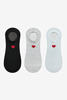 3 Çift Pamuklu Minimal Kalp Desenli Sneaker Çorap