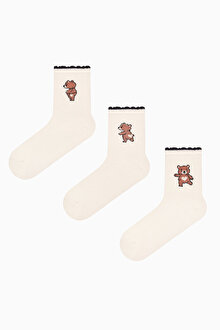 3 Çift Pamuklu Teddy Bear Ayı Desenli Soket Çorap