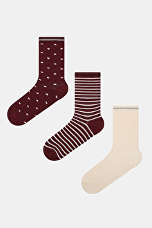 Heart Stripe 3lü Bordo Siyah Soket Çorap