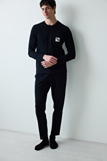 Black Panda Pantolon Siyah Cepli Pijama Takımı_1