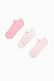 3 Çift Pamuklu Mini Flamingo Desenli Burun Dikişsiz Patik Çorap