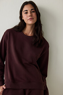 Kahverengi Bisiklet Yaka Oversize Spor Sweatshirt PH1NJUFY25SK-BN83 - Penti_1