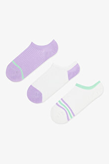 3 Çift Pamuklu  Mor Çizgili Fitilli Burun Dikişsiz Sneaker Çorap