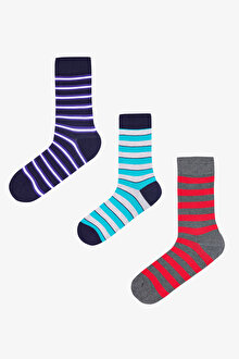 Erkek Green Stripe 3lü Çok Renkli Soket Çorap