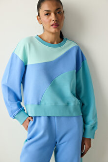 Çok Renkli Bisiklet Yaka Dikiş Detaylı Sweatshirt_1