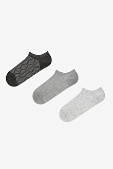 3 Çift Pamuklu Kendinden Kalp Desenli Sneaker Çorap