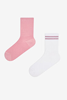 Pinky Line 2li Pembe Beyaz Tenis Soket Çorap