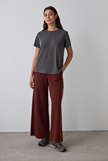 Cappuccino Yüksek Bel Beli Lastikli Geniş Paça Pantolon PH80NQHY25SK-CPC - Cappuccino - Penti