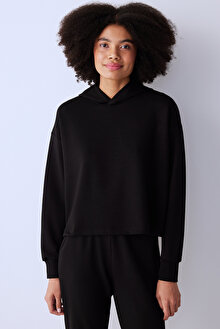 Siyah Kapüşonlu Silky Touch Sweatshirt