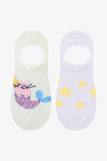 Kız Çocuk Floral Mermaid 2li Çok Renkli Babet Çorap