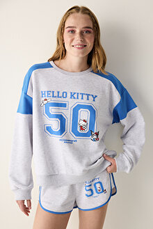 Gri Melanj Bisiklet Yaka Sanrio Baskı Sweatshirt