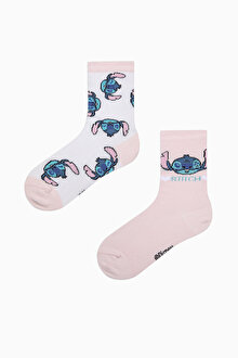 Kız Çocuk Stitch Çok Renkli 2li Soket Çorap - Stitch Koleksiyonu