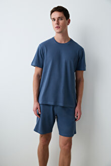 Basic Blue Gri Şortlu Pijama Takımı