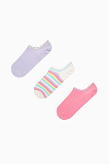 3 Çift Pamuklu Renkli Çizgili Burun Dikişsiz Burun Dikişsiz Sneaker Çorap