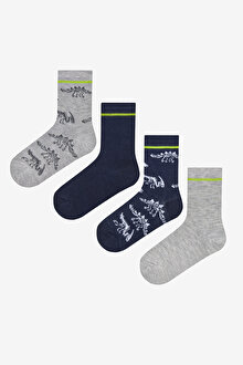 Erkek Çocuk Navy Dino Bordo 4lü Soket Çorap