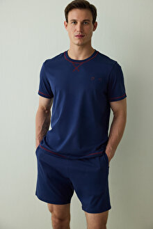 İndigo Erkek Navy Star Bisiklet Yaka Pamuklu Şortlu Pijama Takımı PHG7MT3W25SK-BL2 - Indigo - Penti_1