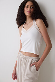 Semi Crop Kırık Beyaz Halter Üst
