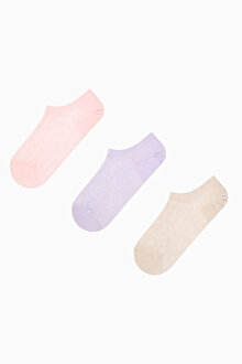 3 Çift Pamuklu Kendinden Desenli Sneaker Çorap